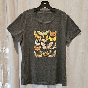 Amazon Dark Gray Short Sleeve T-Shirt with Butterfly Graphic
